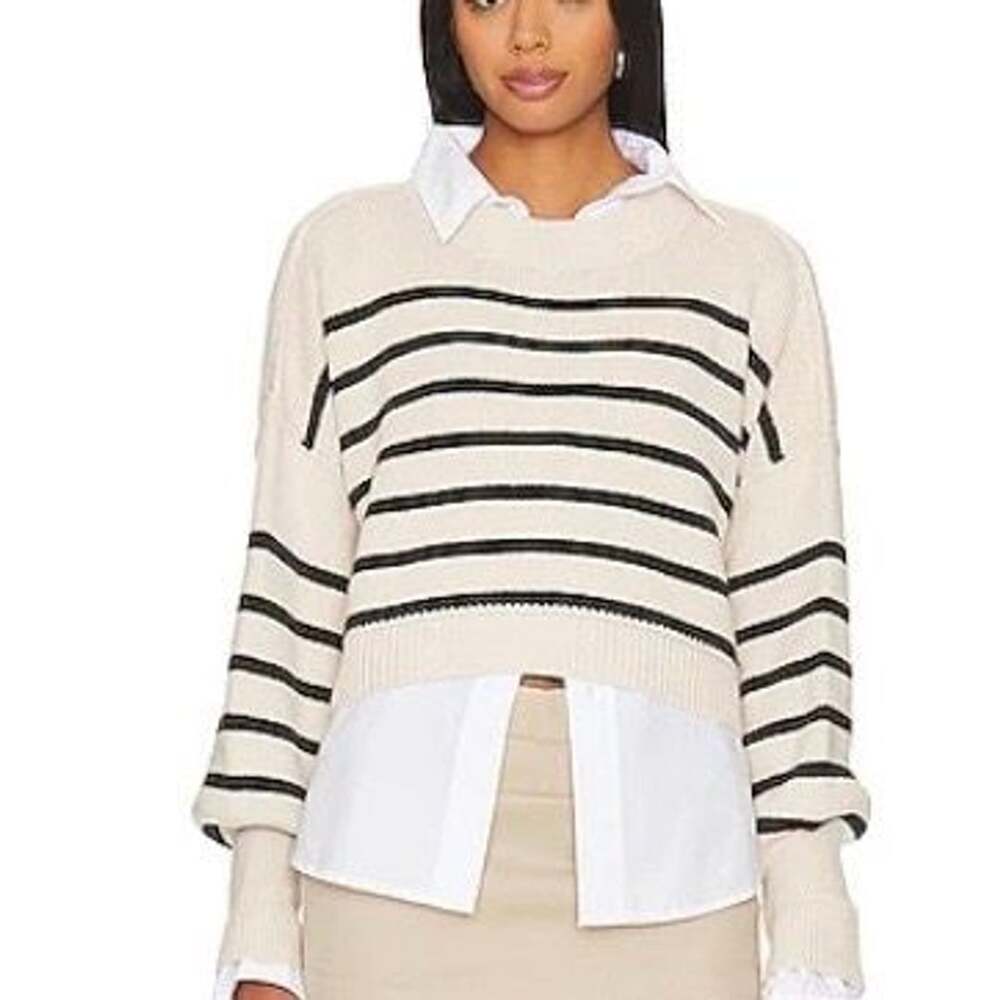 Free People Stripe Easy Street Crop Sweater Pearl Combo, Size XS
